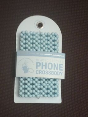 Beaded Crochet Phone Crossbody - Light Blue